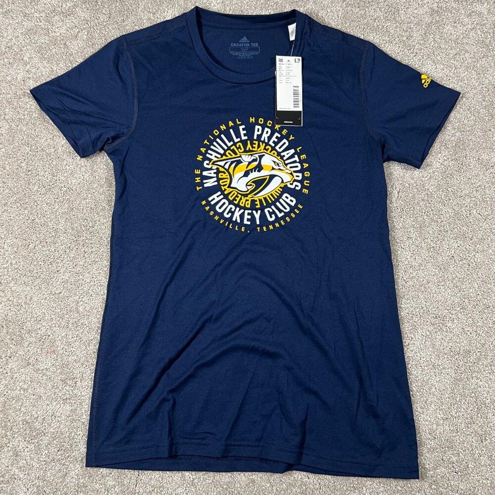 Adidas Womens S Blue Nashville Predators NHL Hockey Creator SS T-Shirt NWT